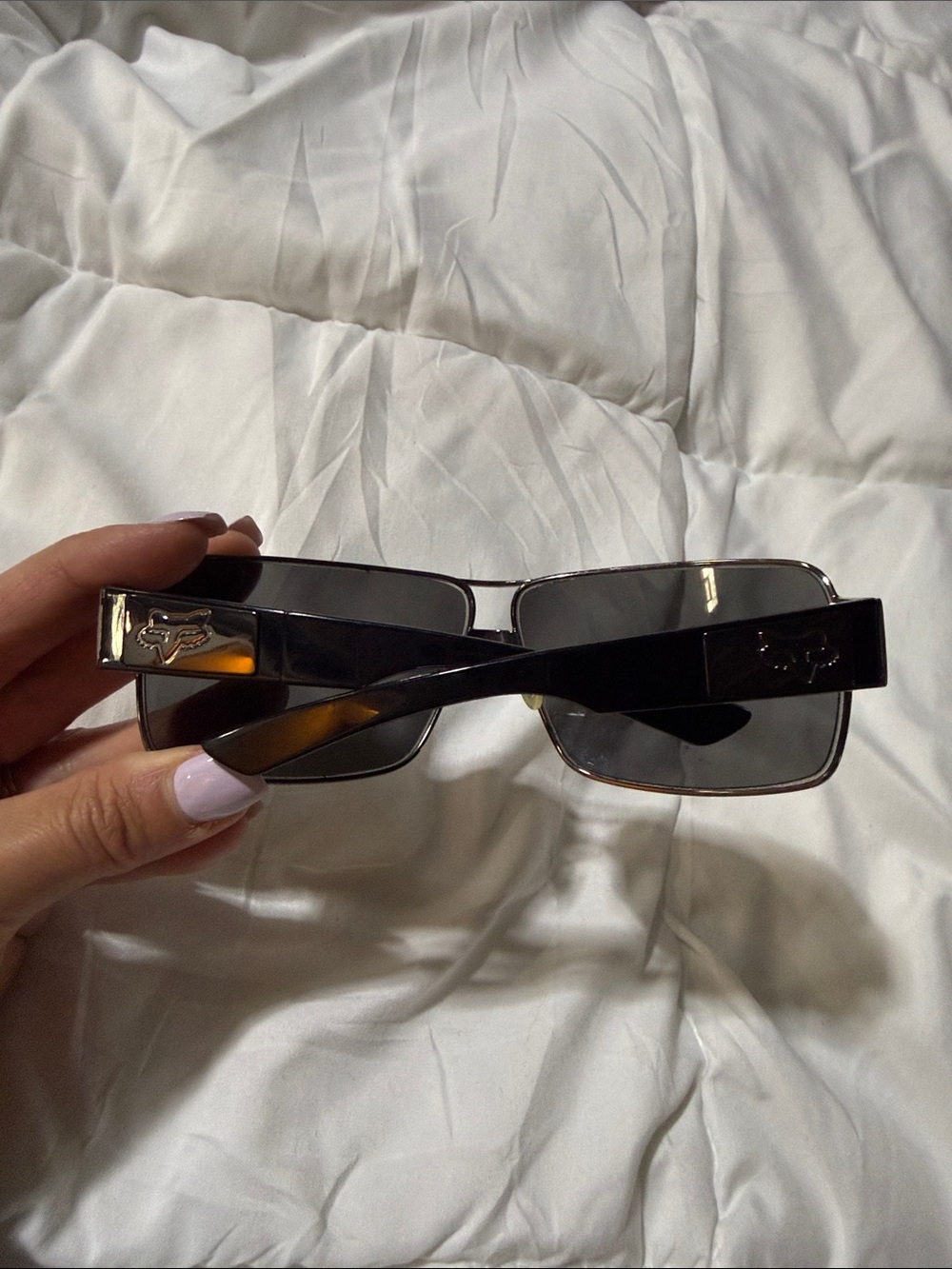 Fox Black Rectangular Sunglasses with Dark Gray Lenses
